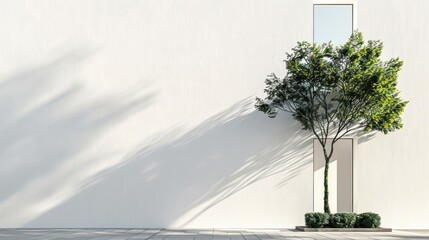 Sticker - Tree in Front of a White Wall with a Window