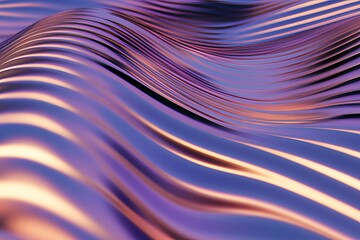 Poster - Golden and purple metallic wavy 3D background.