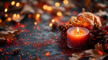 Poster - Cozy Autumn Candlelight with Pinecones and Sparkle