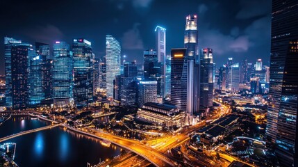 Wall Mural - Nighttime Cityscape of Singapore