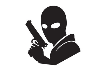 simple black an white masked robber vector silhouette isolated on a white background