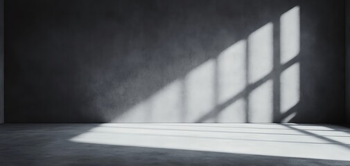 Poster - A minimalist interior with textured gray wall and natural light casting shadows, perfect for modern design and artistic concepts.