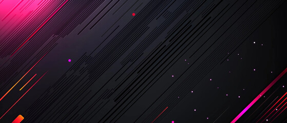 Black background with diagonal lines and minimalistic geometric shapes for modern design,  banner. AI generation.