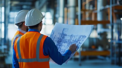 Construction Workers Reviewing Blueprints on a Construction Site