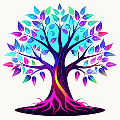 Wall Mural - a tree with glowing neon-colored leaves