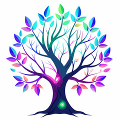 Wall Mural - a tree with glowing neon-colored leaves