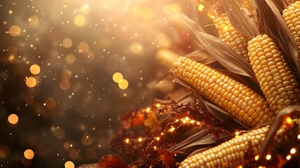 Canvas Print - Golden Corn Cob Harvest with Bokeh Lights