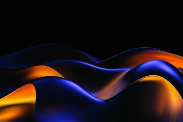 Wall Mural - This is a stock image of an abstract wavy ornament with glossy gradients forming a black background.