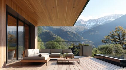 Poster - Modern Mountain Home Terrace with Stunning View