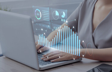 Wall Mural - business analytics tools charts and graphs with statistics to analyze business potential and forecas