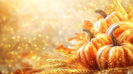 Canvas Print - Golden Pumpkins Autumn Harvest Thanksgiving Background