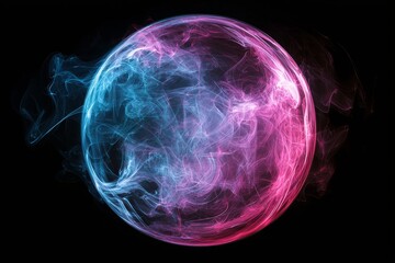 Aufkleber - On a dark background, an abstract neon energy ball glows with magical waves