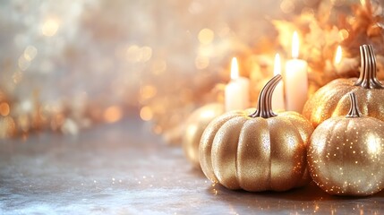 Canvas Print - Golden Pumpkins with Candlelight & Bokeh for Fall Decor