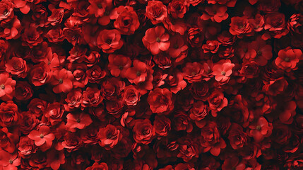 Wall Mural - A sea of blooming red roses forming a floral background  -