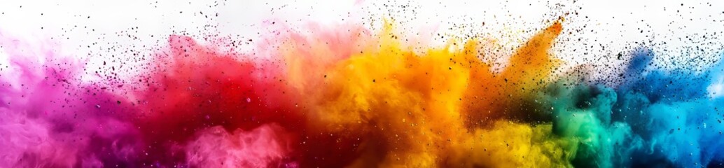 Aufkleber - The colorful rainbow holi paint color powder explosion with bright colors isolated on a white panoramic background
