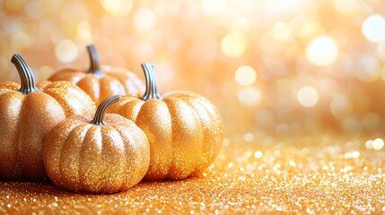 Poster - Golden Pumpkins with Glitter Background for Fall Decor