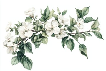 Aufkleber - With generative AI, watercolor of tropical spring floral green leaves and flowers on transparent png background, bouquets greeting or wedding card decoration.