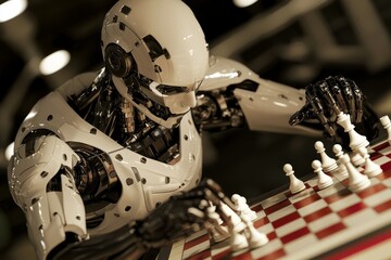 Aufkleber - Robot playing chess using AI technology