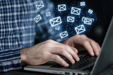 Poster - An email marketing concept with a notification alert, Direct seller project in an email customer list business.