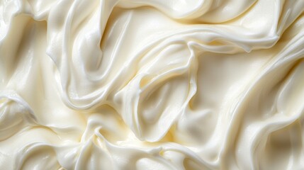 Poster - Top view of white natural creamy vanilla yogurt.