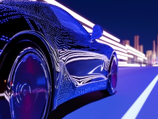 Canvas Print - An open headlamp of a car parked in a futuristic modern concept. The future of transportations. A driverless autonomous vehicle. Technology for self-driving cars. Stock.