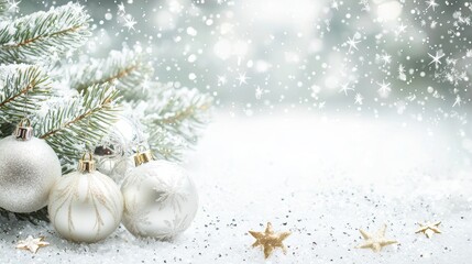 Fototapete - A festive celebrate christmas eve background concept banner with a snow flake Christmas tree and a ball decorated with lights. Design for Christmas cars.