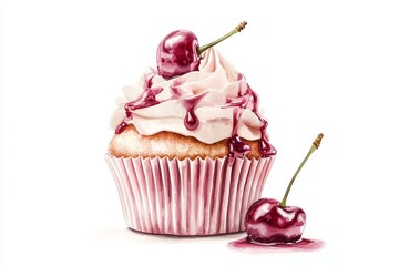 Poster - Dessert of delicious cupcakes on transparent background, a Sweeties food decorated concept. Watercolor.