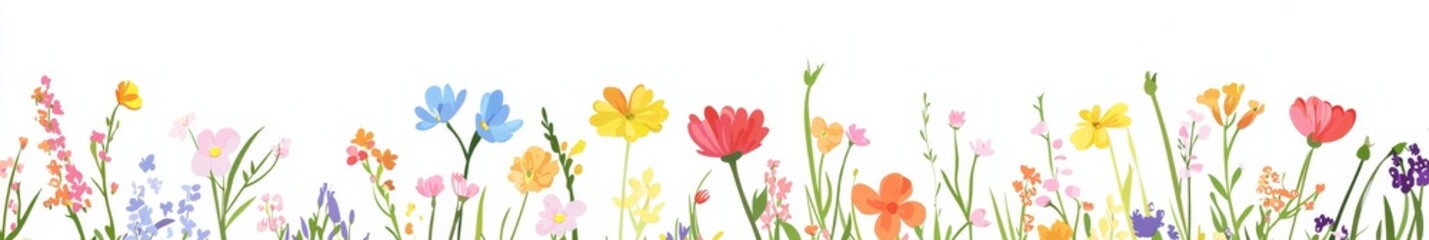 Fototapete - Wild flower floral flowers horizontal seamless tiling abstract pattern repeatable border footer design