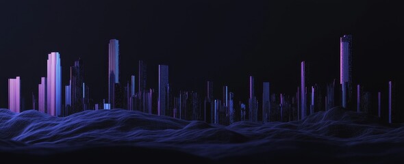 Canvas Print - Digital city metaverse background. Neon light from a dystopian future.