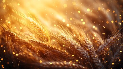 Canvas Print - Golden Wheat Stalks with Bokeh Lights