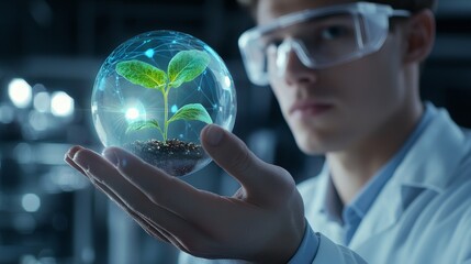 Poster - Biotech doctor with hologram factory