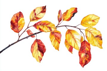 Poster - The watercolor painting of tropical colors, autumn leaves, isolated on transparent background, could be used as greeting cards, invitations, decorations, or mockups for wedding cards.