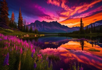 Wall Mural - breathtaking sunset landscape vibrant colors striking skies capturing beauty, sky, horizon, clouds, evening, twilight, scenery, light, warm, dramatic