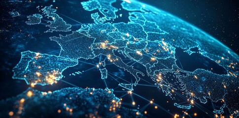 Aufkleber - West European abstract map, concept of global network and connectivity, cyber technology and information exchange