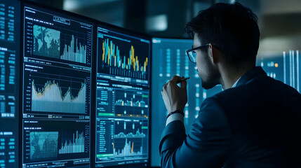 Sticker - Data analyst reviewing charts and graphs, symbolizing market analysis.