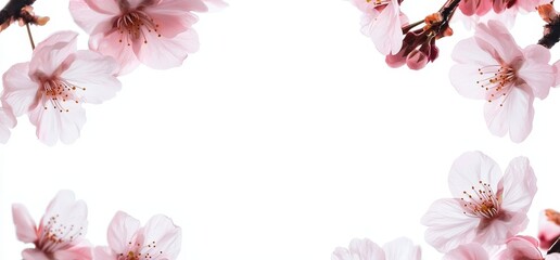 Canvas Print - In spring, bright pink cherry blossoms bloom on a tree branch. The blossoms are isolated against a transparent background.