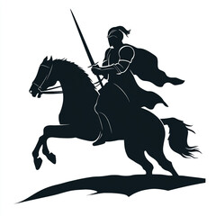 Wall Mural - Silhouette of a knight on a horse, in black color only, full-body, isolated on a white background. 