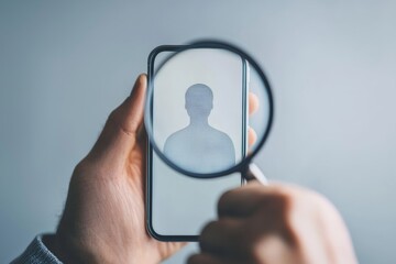 Leinwandbilder - Identity verification system with magnifying glass for increased financial security and access to personal financial data. Biometrics.