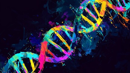 Canvas Print - In a backdrop of blue and purple neon lights, DNA technology and genetic biotechnology are seen.