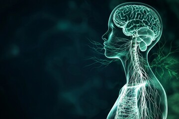 Aufkleber - The silhouette of a human body and head, shown as a hologram on a background vegetative system, is an abstract art form and a concept for a future biotechnology.