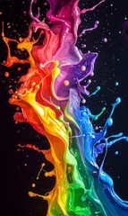 Poster - A futuristic abstract 3D texture with colorful cascading liquid rainbow crayons on a transparent background,