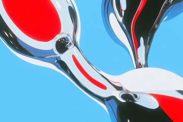 Poster - illustration of a red, white, and blue mix of color paints forming abstract patterns against a blue 