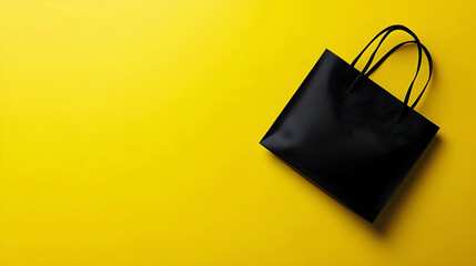 Wall Mural - minimalist black shopping bag on a bright yellow surface -