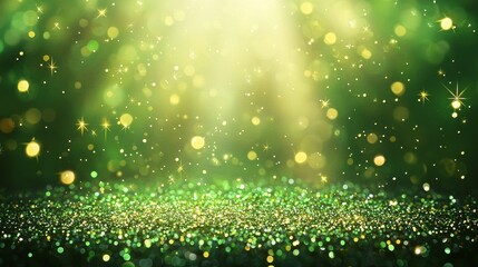 Poster - Asymmetrical rays of green light on dark green background in yellow and green colors