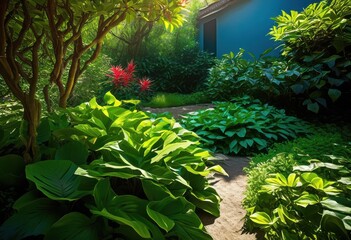 lush greenery serene outdoor environment abundant flora natural elements, plants, leaves, foliage, landscape, garden, scenery, sunlight, growth, habitat