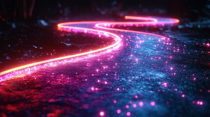 Poster - An upward-curved neon light trail illustrates the idea of high speed in 3D.