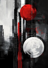 Poster - Modern black and red background with abstract geometric patterns