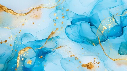 Aufkleber - The abstract watercolor alcohol ink art blue golden, pastel blue marble transparent background is a template for an illustration design overlay, which can be used for wedding invitations,
