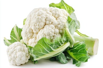 Aufkleber - An illustration of a green vegetable cauliflower for making food, with a fresh raw head of cauliflower and leaves on a white background.