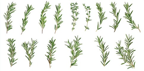 Poster - Flat lay of fresh vegetable herb herb collection with rosemary twigs and leaves on a background.